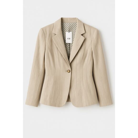 CO Pintuck Fitted Single-Breasted Blazer Jacket in Silver Taupe Size L NWT - Picture 1 of 7